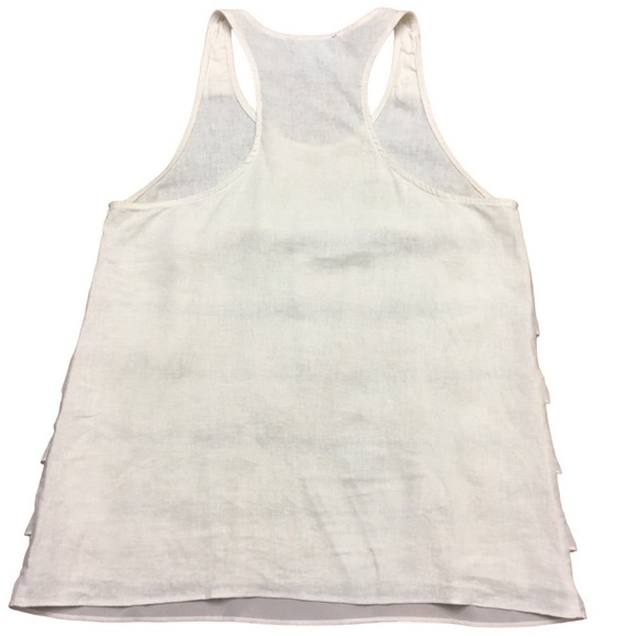 Cynthia Rowley Ivory Linen Blend Ruffled Racerback Tank Blouse - Sz S - Picture 2 of 6